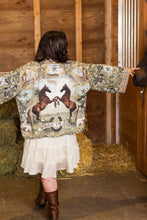 Load image into Gallery viewer, Born to Run Pixie Duster Crop Kimono w/ Horse & Flower Print