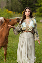Load image into Gallery viewer, Born to Run Pixie Duster Crop Kimono w/ Horse & Flower Print