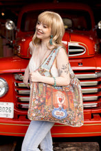 Load image into Gallery viewer, Love Language Heart and Floral Print Linen Market Tote