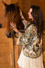 Load image into Gallery viewer, Born to Run Pixie Duster Crop Kimono w/ Horse & Flower Print