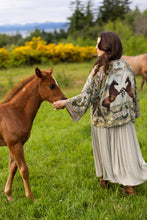 Load image into Gallery viewer, Born to Run Pixie Duster Crop Kimono w/ Horse & Flower Print