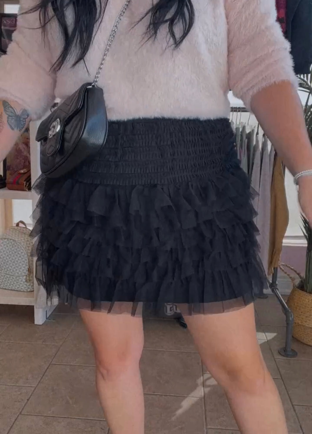 Ruffled Tulle Mini Skirt