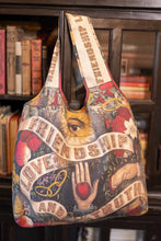 Load image into Gallery viewer, Friendship Love &amp; Truth Linen Tote Bag w Vintage Heart Print
