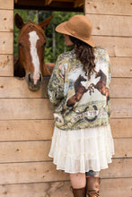 Load image into Gallery viewer, Born to Run Pixie Duster Crop Kimono w/ Horse &amp; Flower Print
