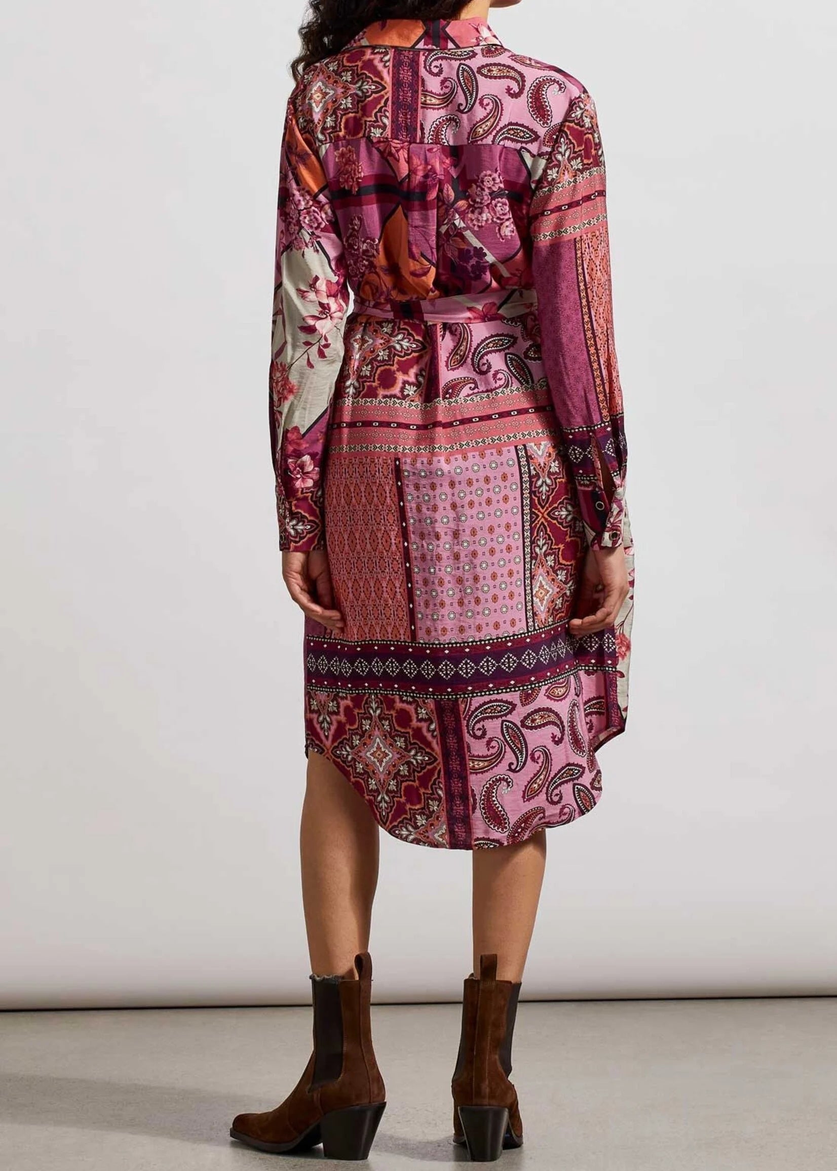 pink paisley shirt dress Women's Boho Vintage Paisley Patchwork Shirt Dress Collared Button Down Tiered With Pockets Elegant Party Midi Dress,Summer Vacation Dress