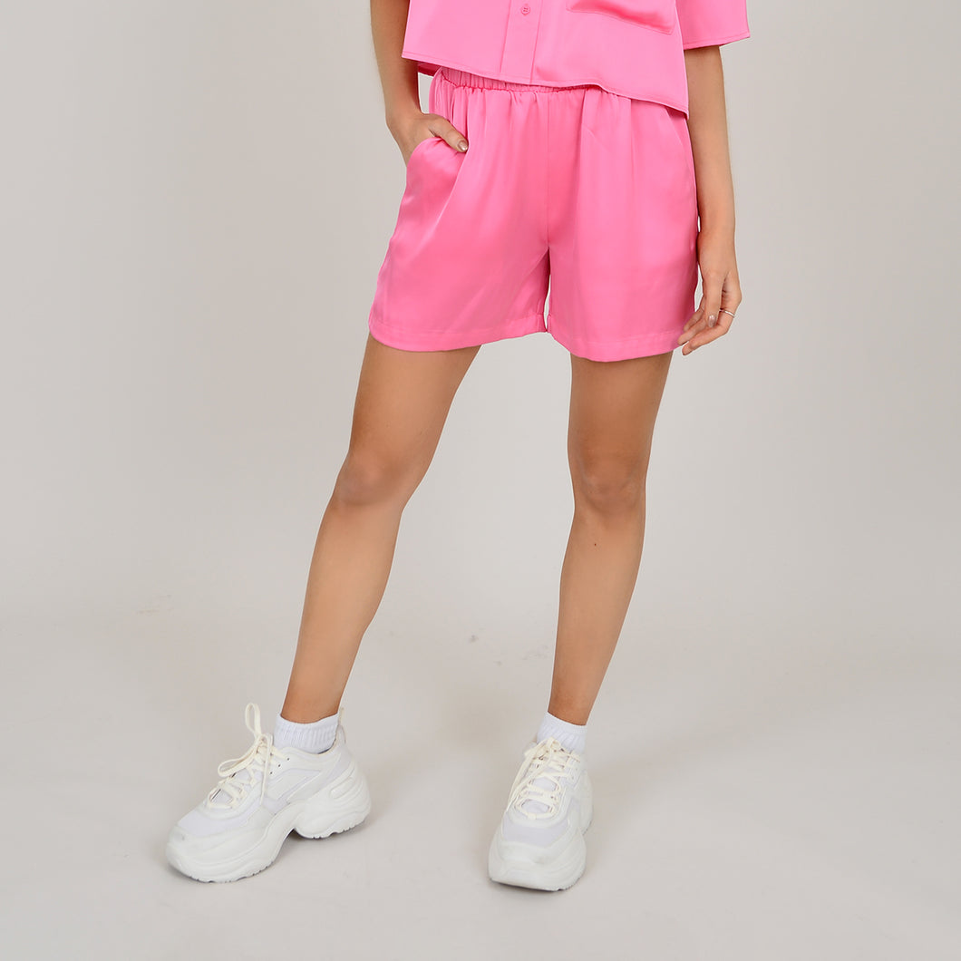Patti Satin Shorts- Bright Pink